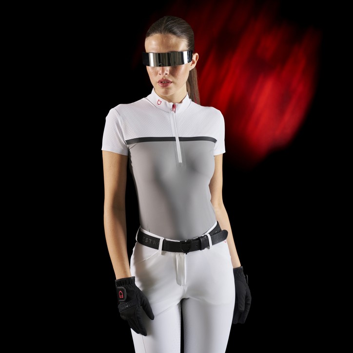 Equestro RIDERTECH Damen Turniershirt - weiß/mockingbird